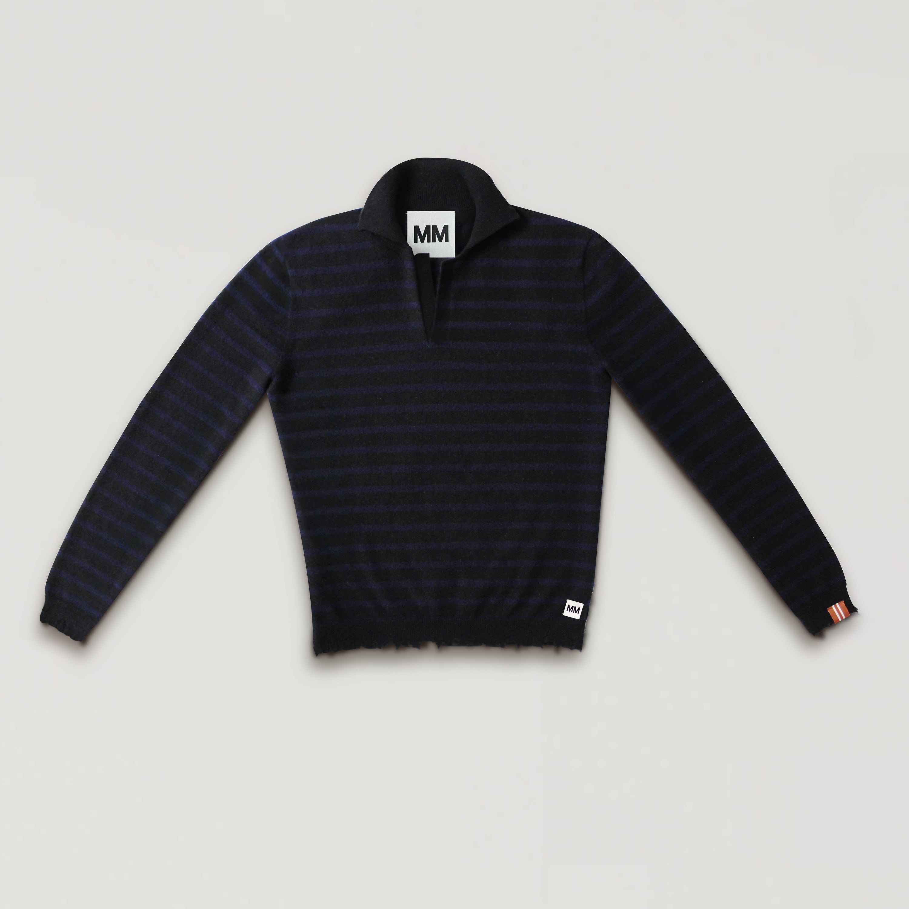 Titan Navy Striped Cashmere Polo