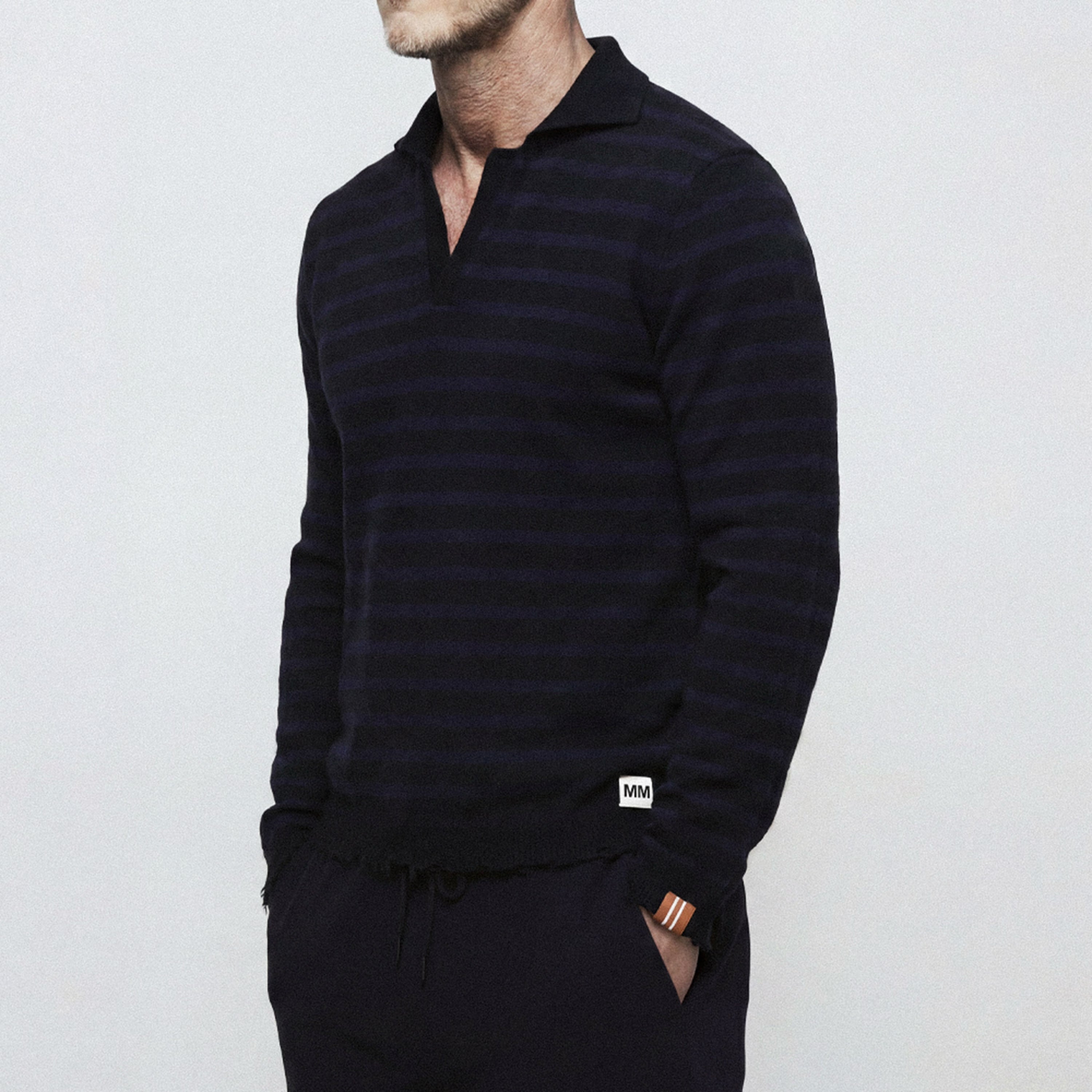 Titan Navy Striped Cashmere Polo